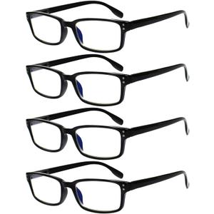 Kerecsen 4 Pack Reading Glasses for Men and Women with Spring Hinges, Lightweight Black Rectangular Readers Eyeglasses (4 Pack Black, 3.50)