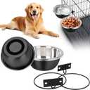 Dog Kennel Bowls, Set of 2 Heavy Duty Metal Food and Water Bowl for Feeding Dogs and Cats, Removable Stainless Steel Hanging Dog Bowls for Kennel Large and Medium Dogs, 56oz