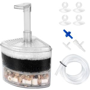 AQUANEAT Aquarium Air Driven Corner Sponge Filter for Nano Fish Tank with Tubing, Valves and Suction Cups, up to 20 Gallon (Small)