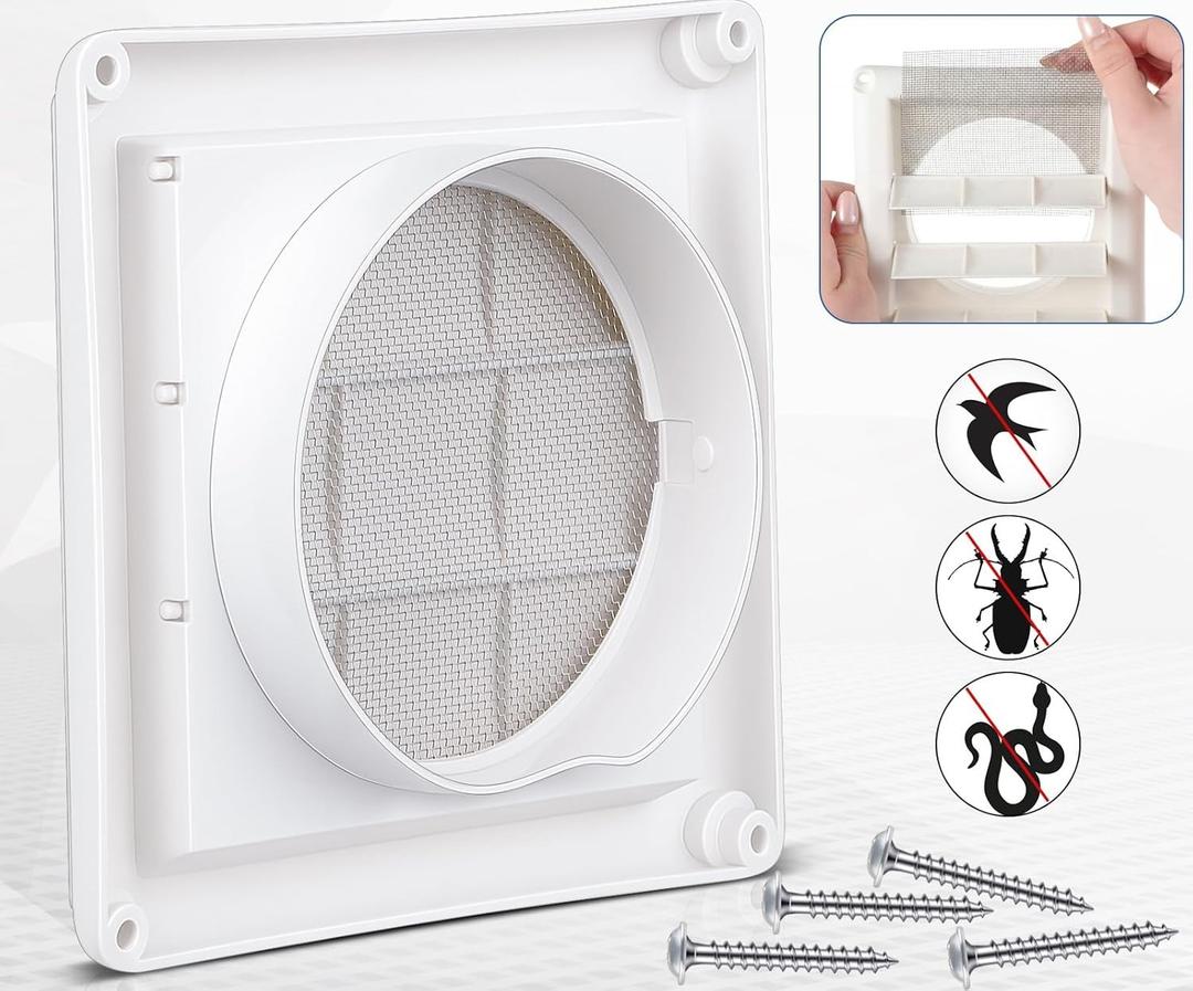 Leinuosen 2 Pcs 4 Inch Outdoor Dryer Vent Cover All in One Dryer Wall Vent Cover with Removable Extended Pipe Fine Mesh Screws for Bird Insect Proof for Bathroom Ceiling Air Circulation