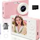 Digital Camera for Photography Autofocus, FHD 4K Point and Shoot Cameras with 32GB SD Card, Portable Travel Camera with 16X Digital Zoom, Small Compact Camera for Girls Teens Beginners, Pink