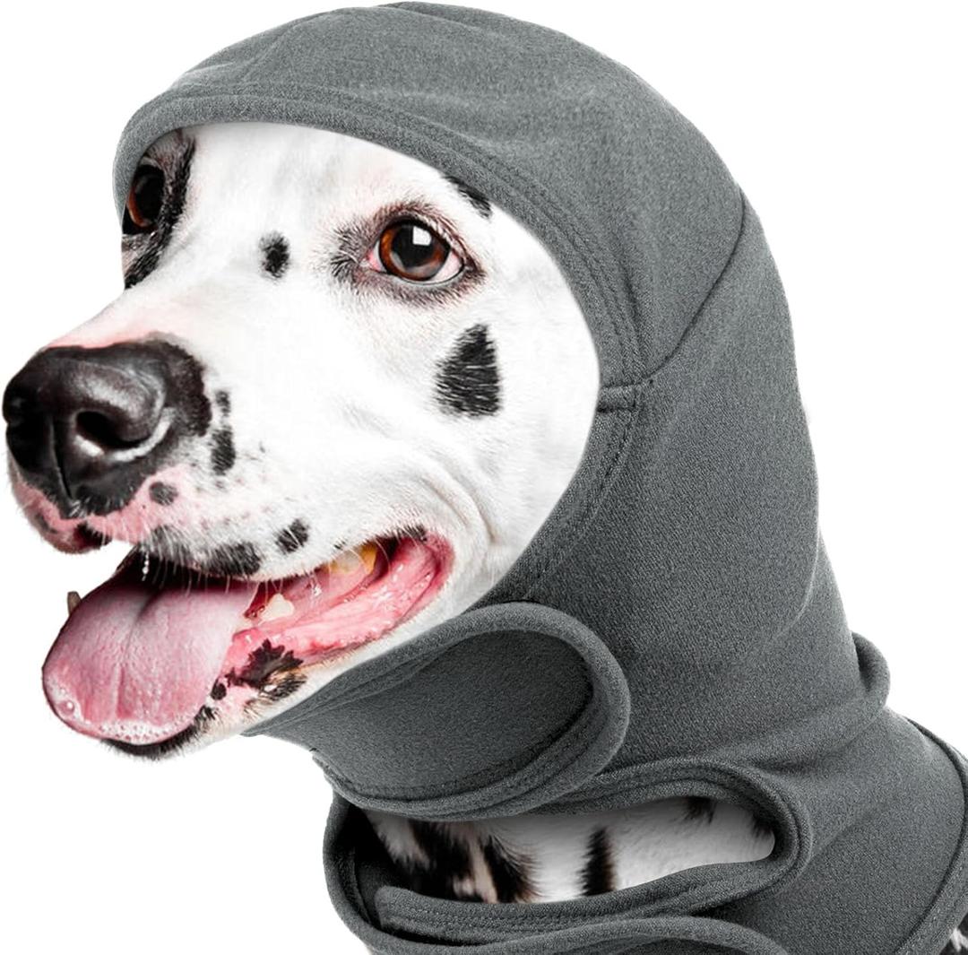IDOMIK Dog Ear Cover for Anxiety Relief, Adjustable Dog Calming Hood for Grooming Bath Drying, No Shake Pet Head Ear Wrap for Hematomas Fireworks Thunderstorms, Doggy Ear Muffs Noise Protection,Grey,M