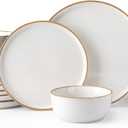 GBHOME Ceramic Dinnerware Sets for 6, 18 Pieces Stoneware Plates and Bowls Sets, Scratch Resistant Dishes, Dishwasher & Microwave Safe, Reactive Glaze-White