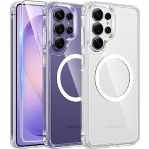 FNTCASE for Samsung Galaxy S26-Ultra Case: Clear Magnetic Phone Cases with Screen Protector Compatible with Magsafe Slim Anti Yellowing Rugged Protective Transparent Cell Phone Cover (Clear Magnetic)