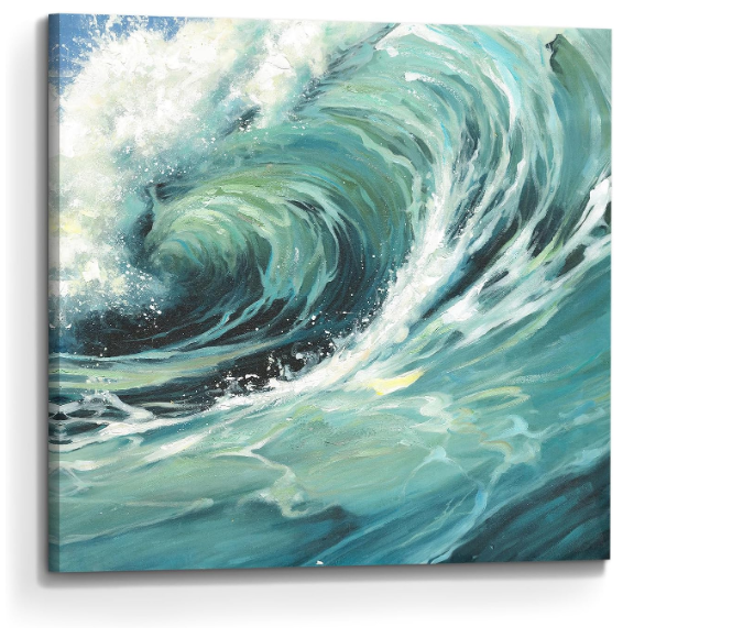 arttitue Ocean Wave Canvas Wall Art, Sea Picture Decor, 16x16 Inch | Contemporary Seascape Print, Coastal Theme Artwork, Beach-Inspired Painting, Aesthetic Artwork for Bathroom Hallway