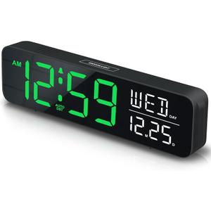 Peakeep Large Display Digital Alarm Clock for Bedrooms, Date Day of Week Desk Table Clocks for Living Room Office, Dimmable Plug in Electric Clock, 5 Volumes, Loud, Auto DST