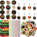 Blosssound 98 Pcs Black History Month Decorations Prizes Black History Gifts Set with Bulk Keychain Rubber Bracelet Bead Necklace Sticker Button Pin for Afro African American Party Favors Supplies