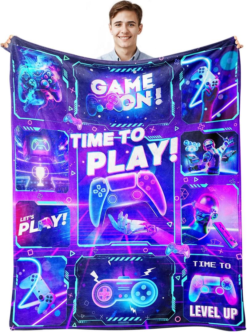 Gaming Blanket for Boys and Girls - Gamer Gift for Men and Women, Soft Game Decor for Room