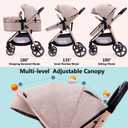 Lortsybab 2-in-1 Baby Stroller - Folding Infant Newborn Pram Stroller with Reversible Seat - Toddler Strollers for 0-36 Months Old Babies (Beige)