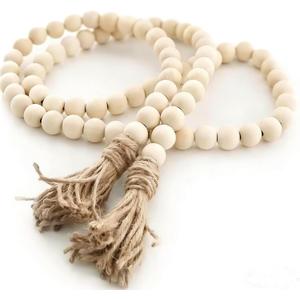 58inch Wood Beads Garland Farmhouse Beads - Natural Prayer Wood String Beads Decorative Beads for Wall Hanging Vase Handle Door Boho Decor (Beige - 1pc)