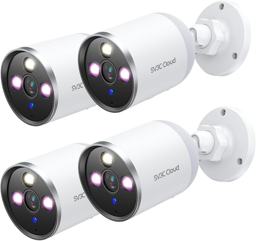 SV3C 2K WiFi Camera Outdoor, 4 Pack Wired Security IP Cameras for Home Outside Indoor Support ONVIF, Full Color Night Vision, Sound Motion Detection, Two-way Audio, Cloud & SD Card Record, USB Powered