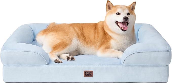 EHEYCIGA Orthopedic Dog Bed for Large Dogs, Waterproof Memory Foam, Non-Slip Bottom,  Light Blue, 35"L x 22"W x 6.5"Th