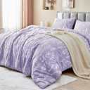 MUXHOMO Duvet Cover King Size, Reversible Floral Lavender Duvet Cover Set with Zipper Closure, 3 Pieces Botanical Patterns Soft Microfiber Bedding Set (90"x104", 2 Pillow Cases 20"36") (01 - Lavender Leaves (No Comforter))