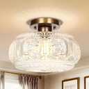 Semi Flush Mount Ceiling Light, Upgraded Larger Antique Bronze Glass Ceiling Light Fixture, Vintage Lighting for Hallway Kitchen Bedroom Dining Room, Bulb Not Included (11.03 Inch)