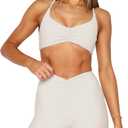 LASLULU Womens Sexy Sports Bra Spaghetti Strap Backless Bra Workout Gym Yoga Bras Tops Padded Sport Bras (White, S)