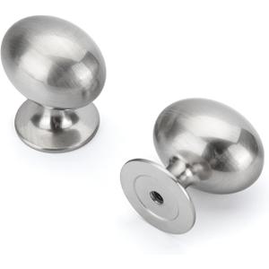homdiy 10 Pack Solid Brushed Nickel Cabinet Knobs 1-5/16 inch Oval Drawer Knobs Silver Kitchen Cabinet Handles for Cupboard Dresser