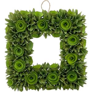 Galt International 19 Woodchip Rose Wreath - Intricate Holiday Front Door Wreath Beautiful Indoor & Outdoor for Christmas Fall Autumn Harvest 19 Square (Green)