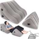 SAHEYER Inflatable Bed Wedge Pillow Set, 2 PCS Post Surgery Support Pillow for Back, Knees, Leg Pain Relief, Adjustable Sitting Pillows for Anti Snoring, Heartburn, GERD Sleeping (Gray)