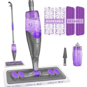 Spray Mops for Floor Cleaning - Wet Dry Mops with 2 Washable + 2 Disposable Pads for Swiffer Powermop - Refillable Bottle for Hardwood Tile Home Kitchen - Absorbs Pet Hair Dust Stains (Gray)