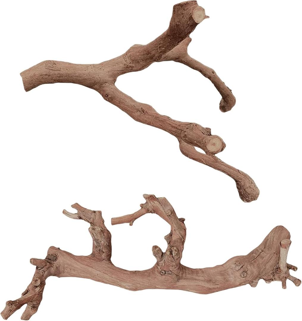BNOSDM 2PCS Reptile Wood Branches Decor,Lizard Habitat Natural Wood Decoration,Snake Climbing Branch Accessories,Terrarium Tree Trunk Ornament for Bearded Dragon Gecko Frog Chameleon Spider