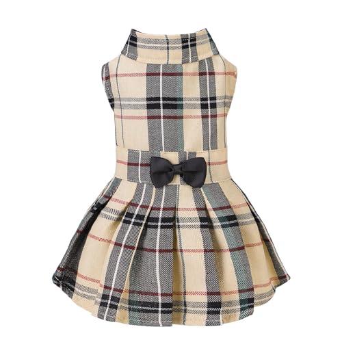 PUPTECK Classic Plaid Dog Dress Cute Puppy Clothes Outfit, Large