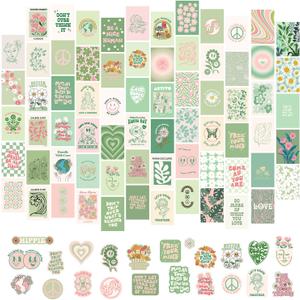 Sage Green Room Decor: 70pcs Green Wall Collage Kit - Preppy Pastel Aesthetic Posters for Girls' Bedroom