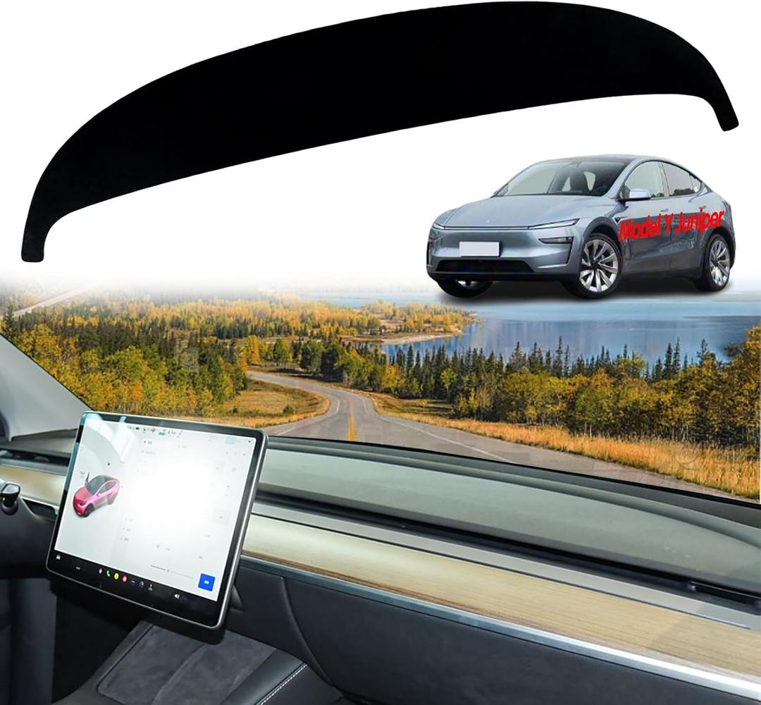 2 x Dash Cover Mat for Tesla Model Y Juniper 2025 2026 Dash Mat Dashboard Cover Dashboard Pad Dash Mat for Model Y Juniper Accessories Dash Cover Mat All-Weather Polyester Black
