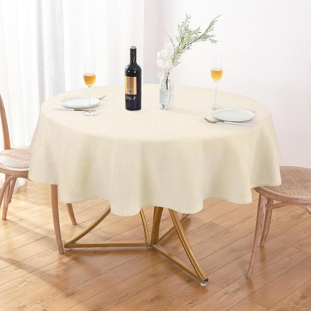 AUSSPVOCT Textured Linen 60 Inch Round Tablecloth up to 40'' Dia Tables Waterproof Wipeable Table Cloth Wrinkle Free Circle Dining Tablecover for Birthday Farmhouse Easter Spring Party Decor