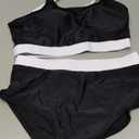 Womens High Waisted Bikini Sets Sporty Crop Top Color Block Swimwear Bandeau Scoop Neck Vintage Two Piece Bathing Suits M