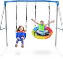 Trekassy Swing Sets for Backyard, 440lbs Heavy Duty A-Frame Metal Swing Stand with 1 Saucer Swing and 1 Toddler Swing Outdoor Kids Play Equipment for Playground Playset (Patented)