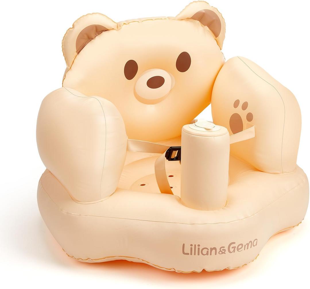 Lilian&Gema Inflatable Baby Chair, Inflatable Baby Seat for 3-36 Months, Teddy Bear Shape Blow Up Baby Seat, Built-in Pump Quick Inflate, Soft Support, Easy Upright Baby Sit Me Up for Sitting Up