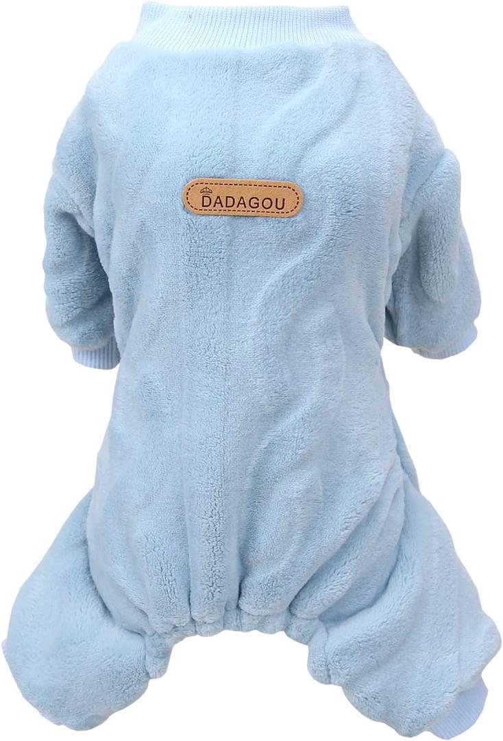 Dog Sweater Clothes Fleece Woolen Winter Warm Sweat Shirt 4 Legs Jumpsuit Pajamas Twist Print Sweater for Cat Blue L (Large (Back length: 10.6 inches))