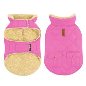 Queenmore Dog Winter Coat - Fleece Jacket, Waterproof Cold Weather Dog Clothes, Thick Warm Cotton Padding, Easy On Storage Pockets (Pink, X-Small)
