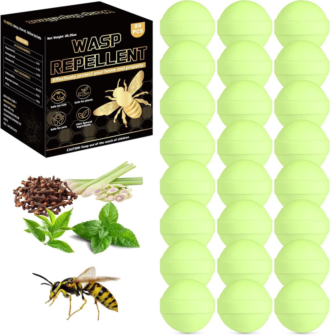 24 Pack Wasp & Bee Repellent for Yard, Peppermint Oil Wasp Repellent, Keep Carpenter Bees, Hornets and Yellow Jackets Away from Patio Garden Outdoor, Natural Ingredients Wasp Deterrent Safe for Pets