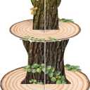 Zopeal Woodland Cupcake Stand Wooden Cupcake Stand Decoration Western Cake Holder Green Leaf Camping Cake Holder for Woodland Theme Wedding Baby Shower Forest Safari Birthday Party Supplies Decoration