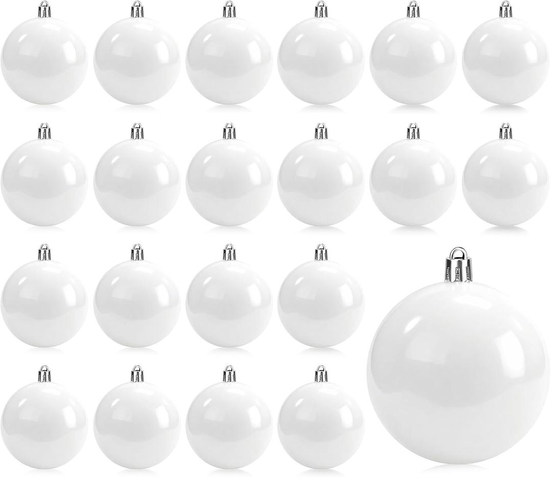 20 Pcs Christmas Ball Ornaments 4 Inch UV Resistant and Waterproof Shatterproof Shiny Plastic Christmas Tree Hanging Ornaments Decoration for Indoor Outdoor Holiday Party(Glossy White)