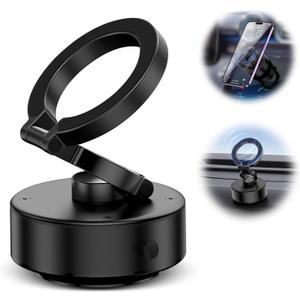 Electric Vacuum Magnetic Suction Phone Mount, Shower Phone Holder, Magnetic Cell Phone Holder for Car/Gym/Mirror/Smooth Surface, Compatible with iPhone & Android (Black)