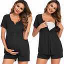 Ekouaer Women's Maternity Nursing Pajama Sets Short Sleeve Postpartum Pajamas Breastfeeding Pregnancy Clothes, L
