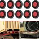 10PCS 2" Inch Round Red Trailer LED Side Marker Clearance Lights Kit Waterproof 9 LED w/Grommets and 2 Prong Pigtails for 12V Truck Trailer RV Van Boat