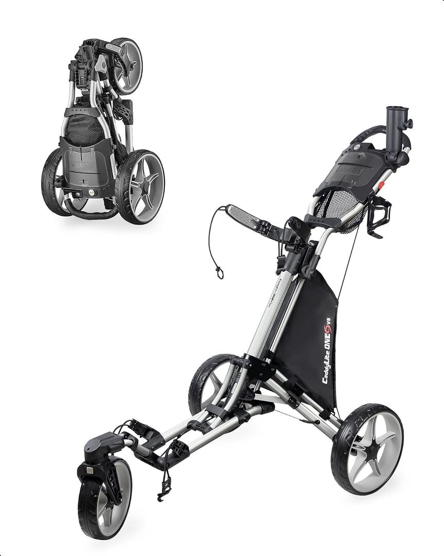 Caddytek CaddyLite ONE-Swivel V8 Golf Push Cart - Lightweight 3 Wheel Foldable Cart with One-Click Folding, 360 Swivel Front Wheel, Adjustable Handle, Cooler Basket, Umbrella & Drink Holder, One Size