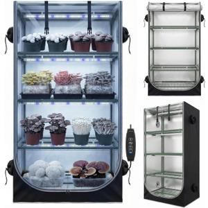 Mushroom Grow Tent Kit with Mushroom-Optimized Grow Lights & Timer | 27.5"W x 20"D x 65"H, Indoor Martha Tent with Oxford fabric Cover, 4" Vent Ports for Inline Fan, Humidifier
