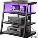 Armocity 4-Tier AV Media Stand with Power Strips, Corner TV Stand with LED Lights, Rack Audio Tower with Adjustable Shelves, Corner Entertainment Center, 30'', Black Ebony