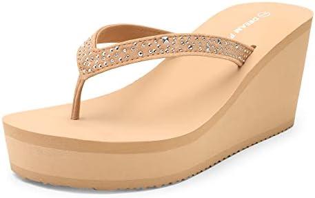 DREAM PAIRS Women's Platform Flip Flop Rhinestones Arch Support Comfortable Soft Cushion Wedge Flip Flops Summer Thong Sandals 8