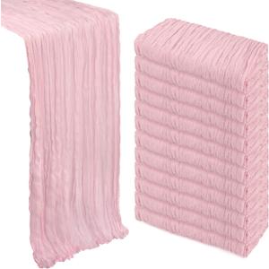 12 Pack Pink Table Runner Cheesecloth 10Ft Gauze Cheese Cloth Table Runner 35x120 Inch Boho Sheer Rustic Fabric for Holiday Party Decor Baby Shower Wedding Decorations