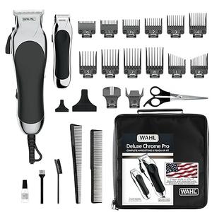 Wahl Clipper USA Deluxe Corded Chrome Pro, Complete Hair and Trimming Kit, Includes Corded Clipper, Cordless Battery Trimmer, and Styling Shears, for a Cut Every Time