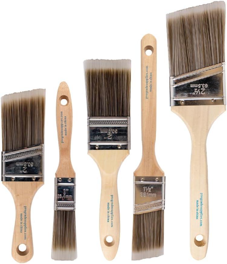 Pro Grade Paint Brushes, 5-Piece Paint Brush Set: Flat & Angle Brushes for Latex and Oil Paints, Stains, Interior & Exterior Home Improvement