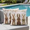 Easter Decorative Throw Pillow Covers 18x18 Set of 2 Bunny Spring Square Pillow Covers for Couch Happy Easter Rabbit Leaves Cushion Cases for Living Room Bedroom Bed Car Chair