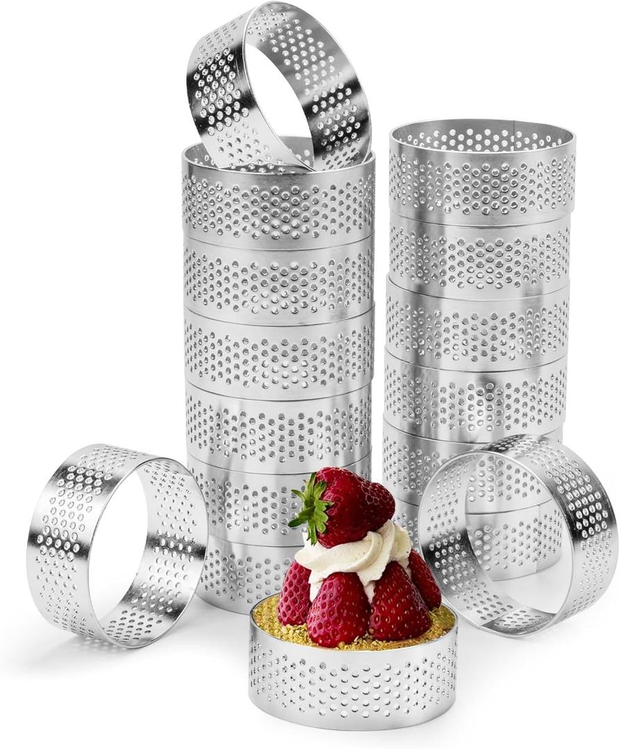 16Pack Tart Rings, 304 Stainless Steel 2 Inch Cookie Rings For Baking Small Pastry Rings Mousse Cake ring Heat-Resistant Crumpet Ring