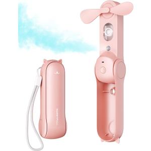 SWEETFULL Misting Fan Portable, Handheld Personal Mister Fans, Small Fan Rechargeable, Mini Spray Water Mist, Kids Women Portable Fans For Travel, Outdoors, Hiking, Camping Home Office (Pink)