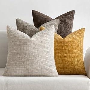 MIULEE Pack of 4 Couch Throw Pillow Covers 16x16 Inch Burnt Orange Soft Decorative Chenille Pillow Covers Farmhouse Accent Cushion Covers for Boho Home Decor Sofa Bedroom Living Room